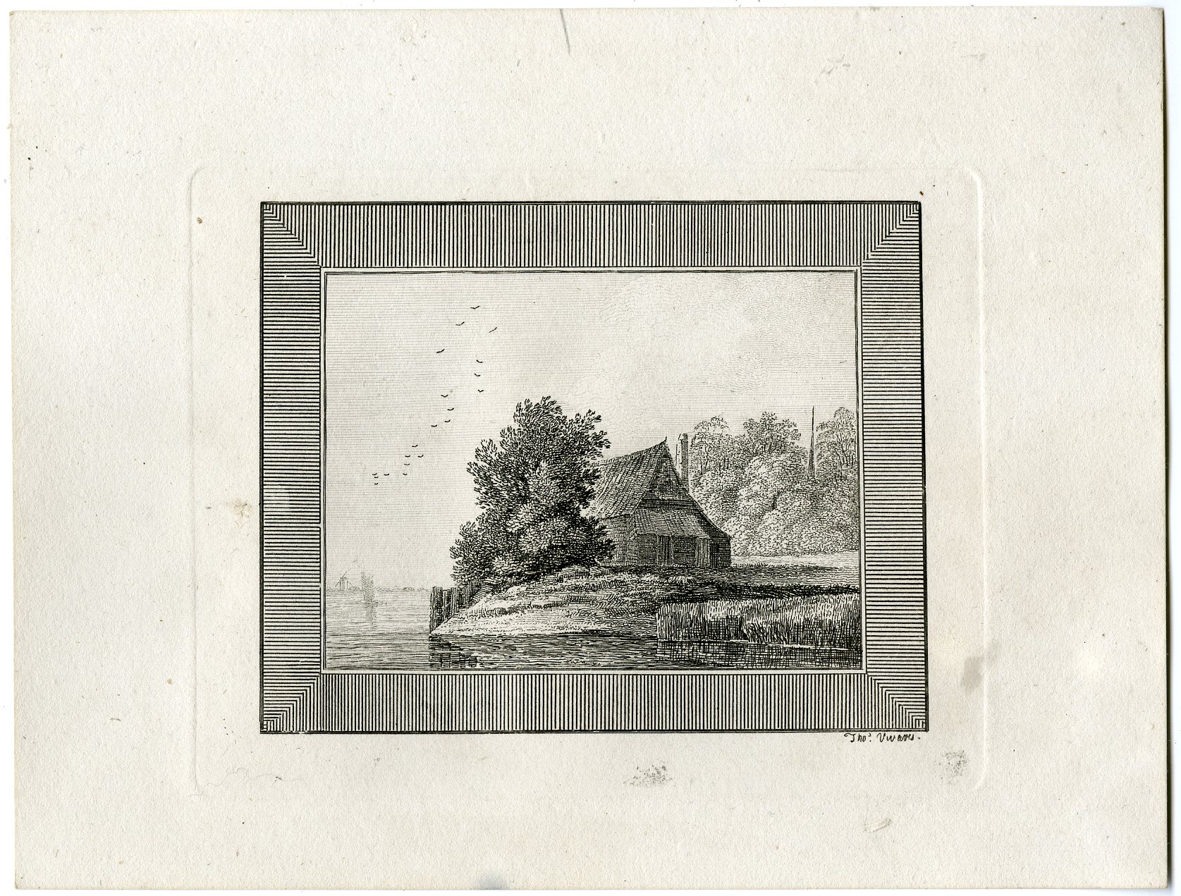 , Antique Master Print-RIVERSIDE-COTTAGE-TREES-Vivares-Berthoud-1820, Pictura Antique Prints