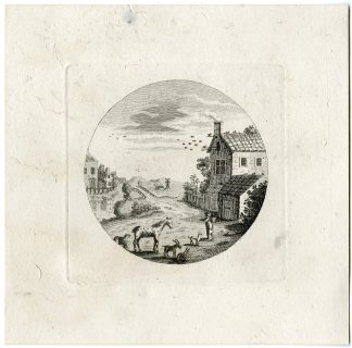 Antique Master Print-PASTORAL-CIRCLE-HORSE-VILLAGE-Berthoud-1820