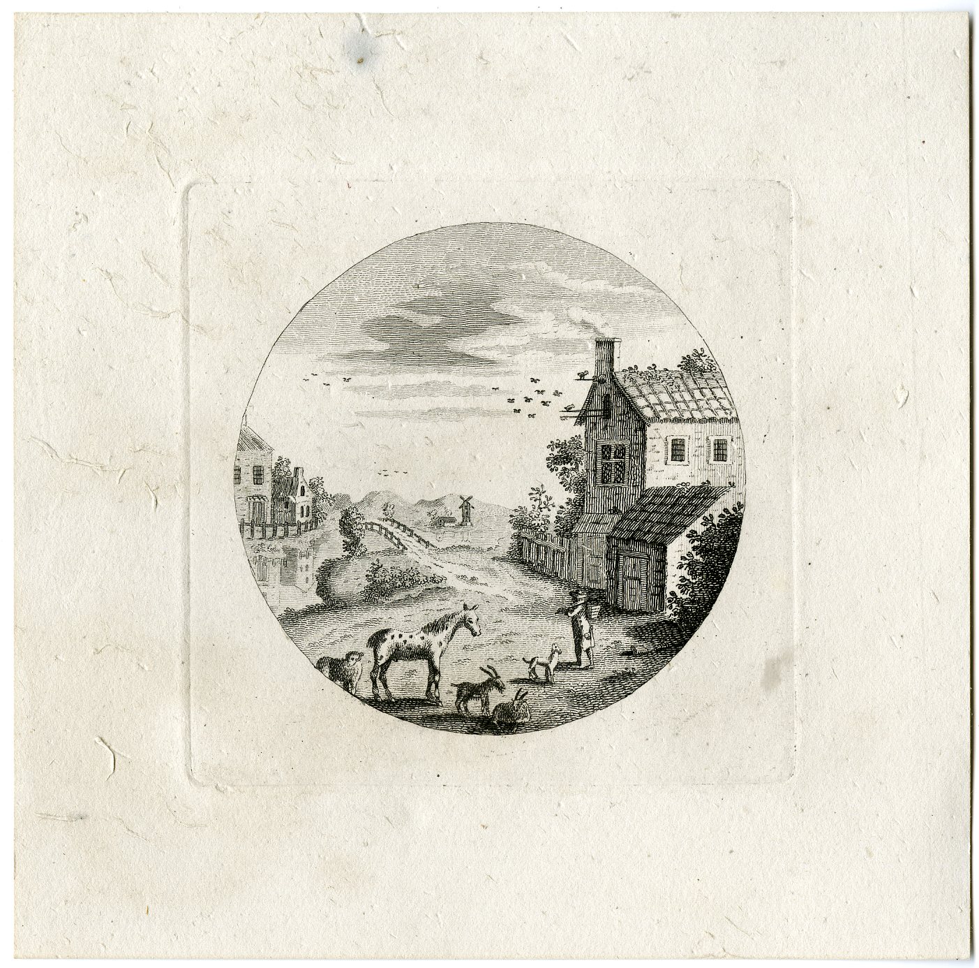 , Antique Master Print-PASTORAL-CIRCLE-HORSE-VILLAGE-Berthoud-1820, Pictura Antique Prints