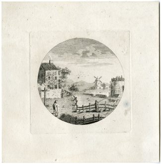 Antique Master Print-CIRCULAR-WINDMILL-VILLAGE-PASTORAL-Berthoud-1820