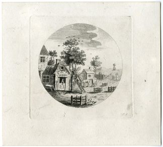 Antique Master Print-RURAL-COTTAGE-CIRCLE-GOOSE-HORSE-Berthoud-1820