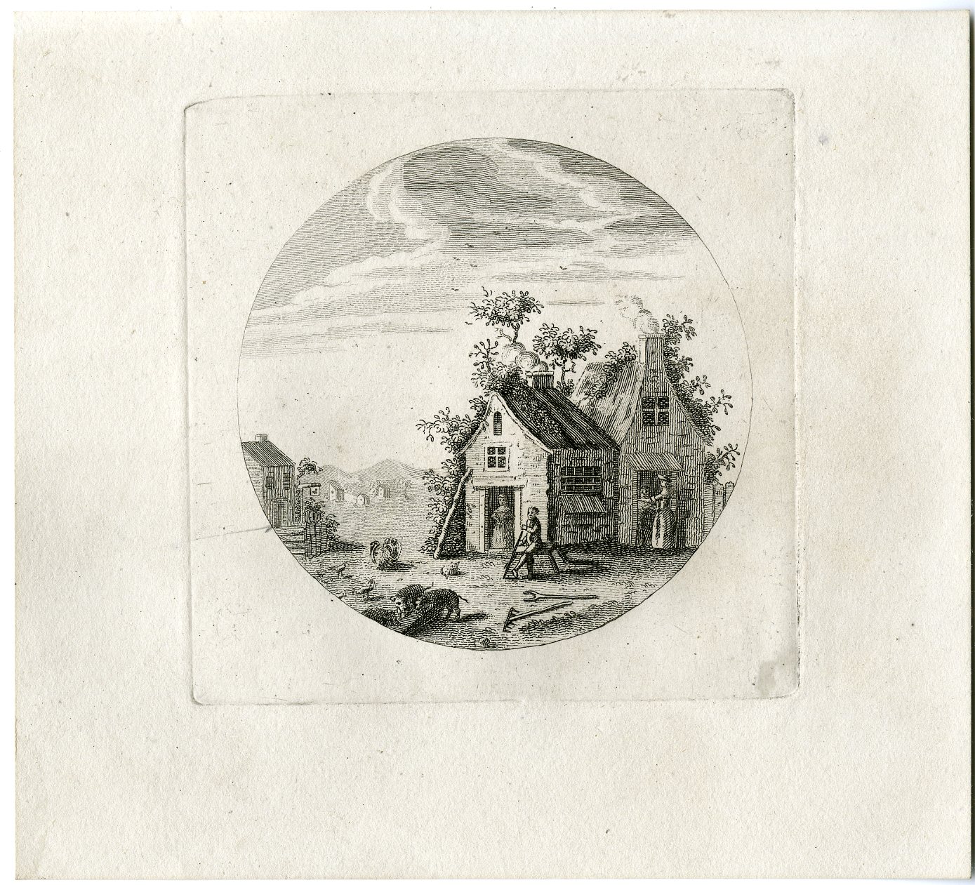 , Antique Master Print-CIRCULAR-COTTAGE-WOODCUTTER-VILLAGE-Berthoud-1820, Pictura Antique Prints