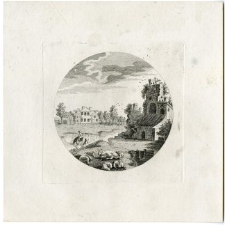 Antique Master Print-CIRCULAR-CATTLE-RUIN-SHEPHERD-RIVER-Berthoud-1820