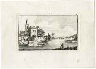 Antique Master Print-RIVER-VIEW-CHURCH-BRIDGE-ETCHING-Berthoud-1820