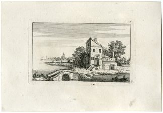 Antique Master Print-LANDSCAPE-HOUSE-BRIDGE-RIVER-ETCHING-Berthoud-1820