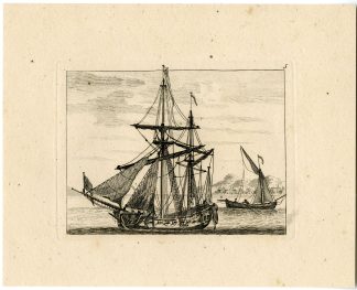 Antique Master Print-TWO SAILING SHIPS-COASTAL TOWN-PLATE 5-Berthoud-1820
