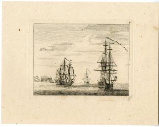 Antique Master Print-FOUR SHIPS NEAR COASTAL TOWN-PLATE 6-Berthoud-1820