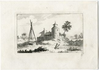 Antique Master Print-RURAL TOWER AND WELL SCENE-Vivares-Berthoud-1820