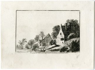 Antique Master Print-RIVERBANK VILLAGE SCENE-Parker-Berthoud-1820