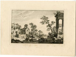 Antique Master Print-CLASSICAL RUINS WITH CHURCH AND COLUMNS-Berthoud-1820