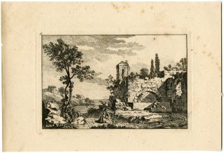 Antique Master Print-CLASSICAL RUINS WITH FIGURES AND TOWER-Berthoud-1820