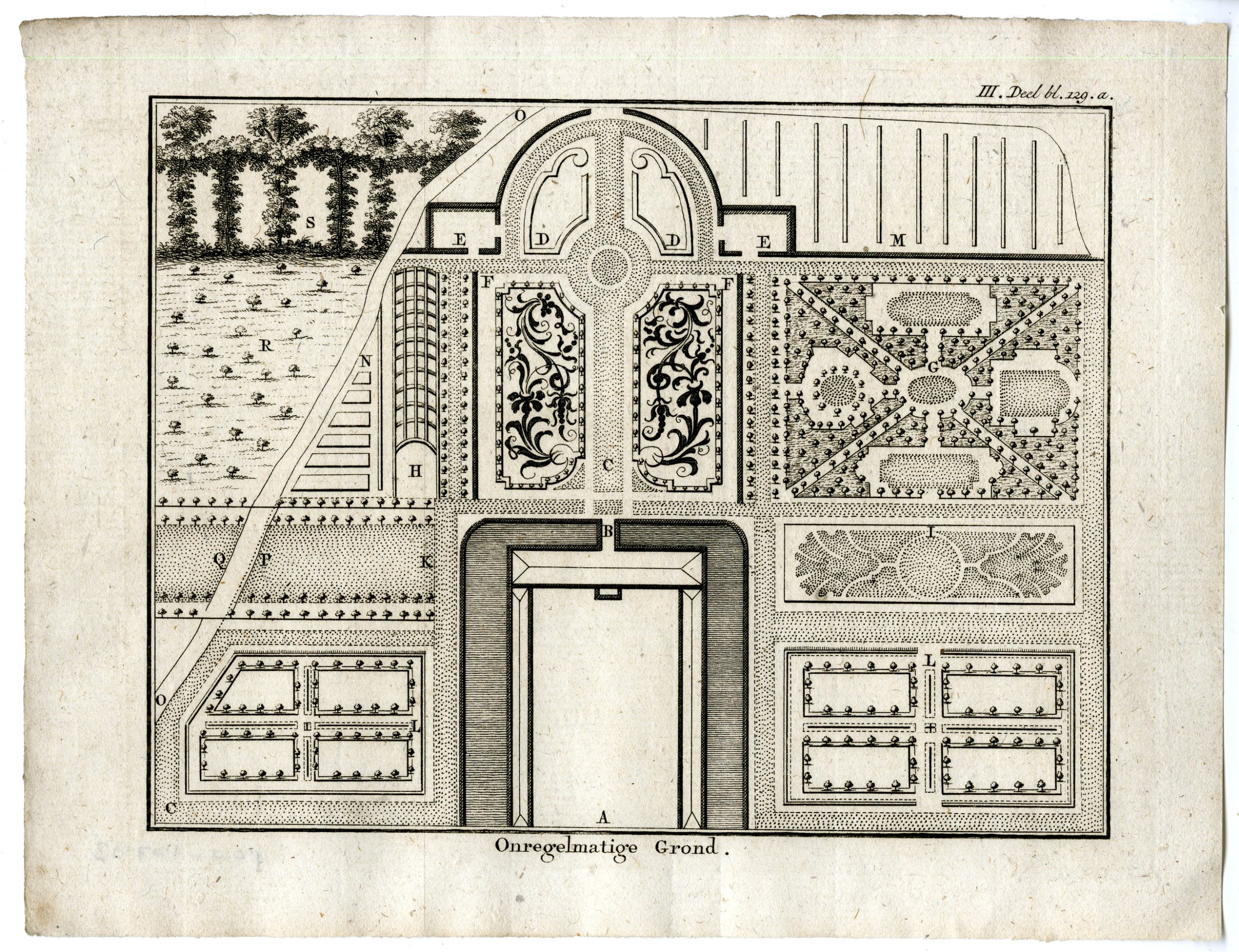 , Antique Print-BAROQUE GARDEN DESIGN-PL.III.129.A-Pluche-1799, Pictura Antique Prints