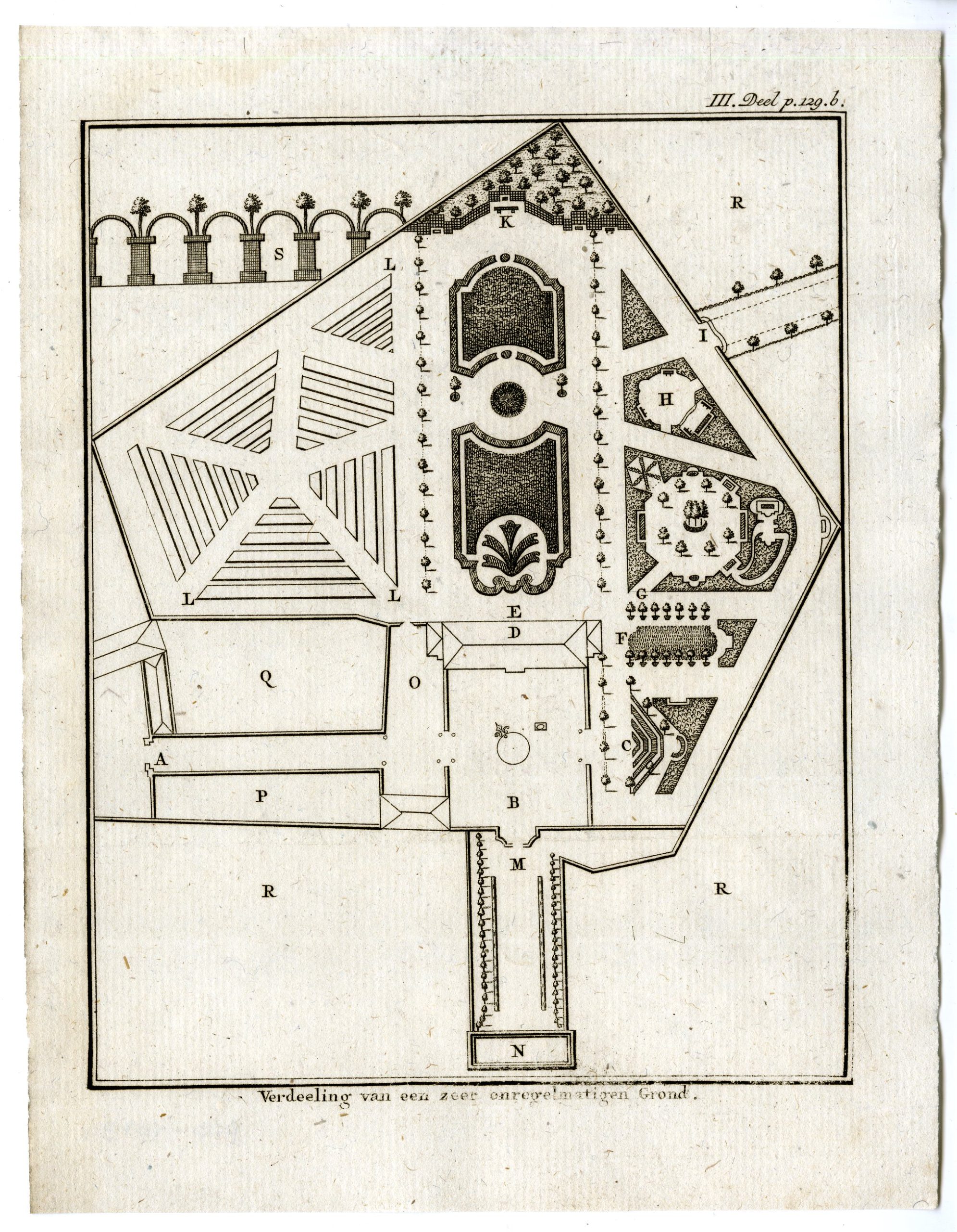 , Antique Print-BAROQUE GARDEN DESIGN-PL.III.129.B-Pluche-1799, Pictura Antique Prints