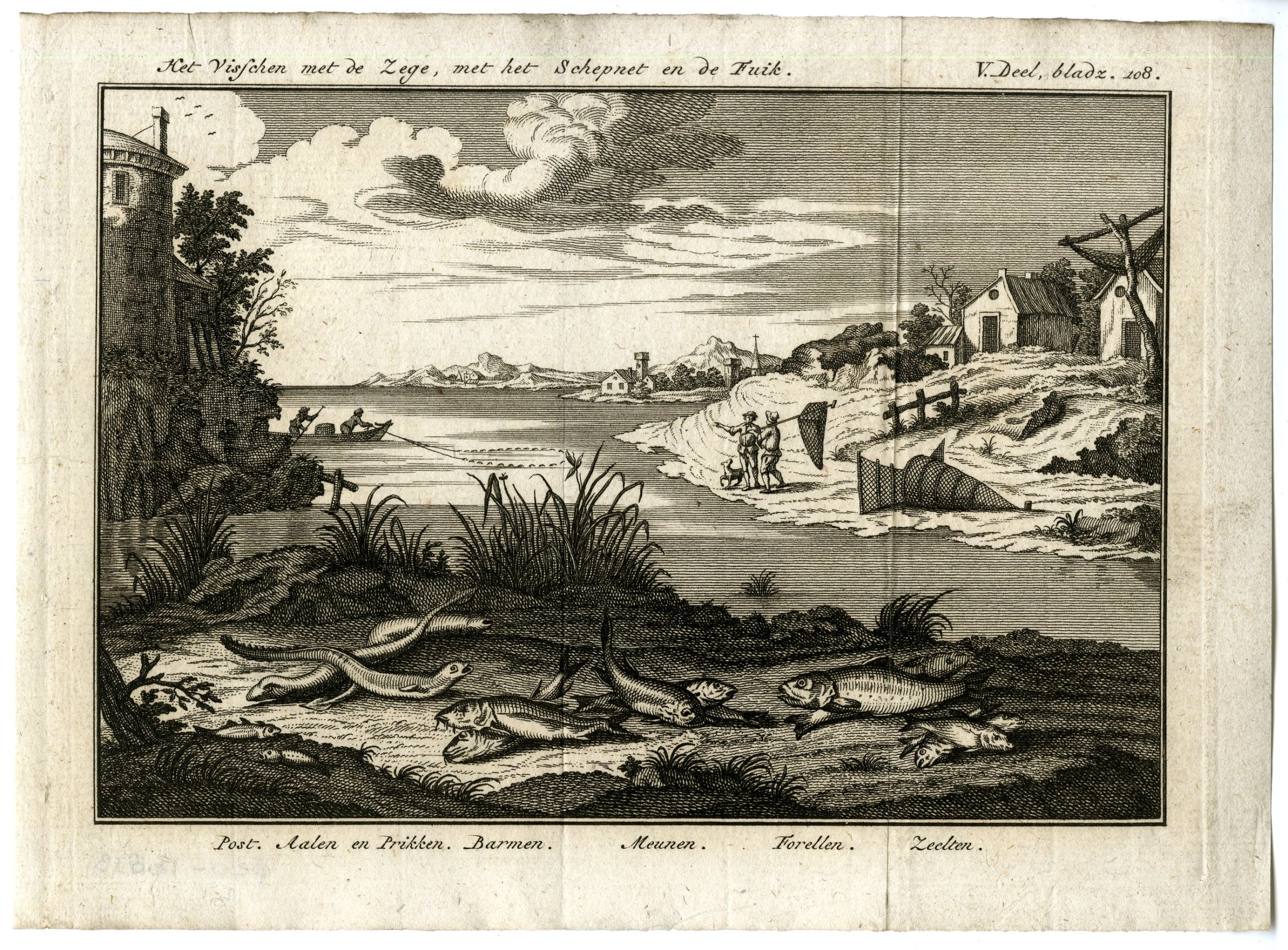 , Antique Print-FISHING?SCENE?WITH?NETS?AND?FISH-PL.V.108-Pluche-1799, Pictura Antique Prints