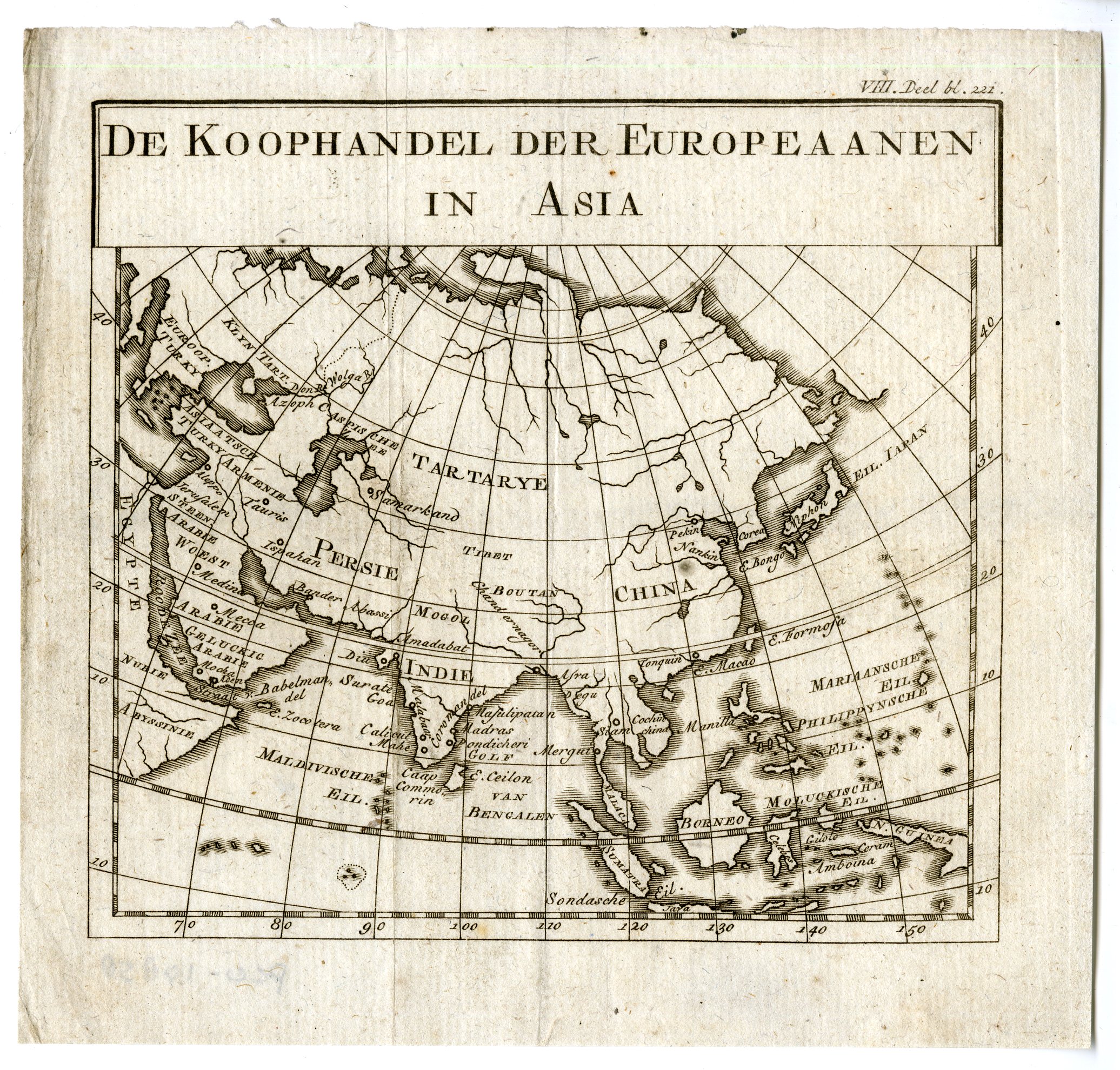 , Antique Map-EUROPEAN TRADE IN ASIA-PL.VIII.221.-Pluche-1799, Pictura Antique Prints