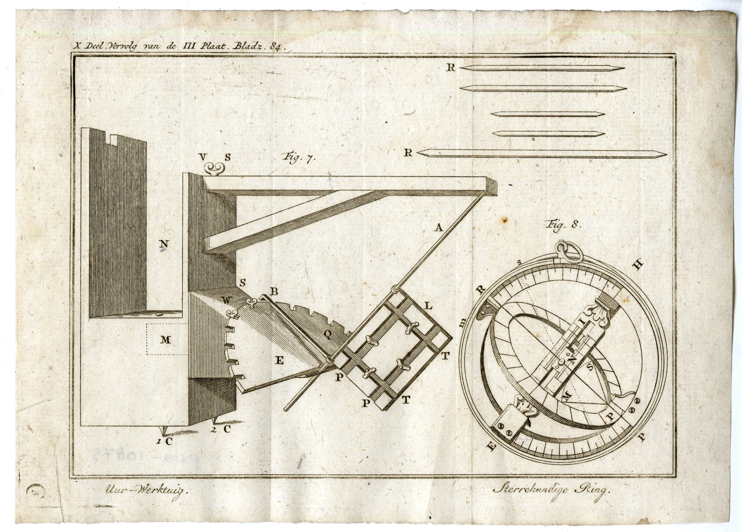 , 2-Antique Prints-ASTRONOMICAL INSTRUMENTS-TIME-SUN DIAL-PL.X.-Pluche-1799, Pictura Antique Prints
