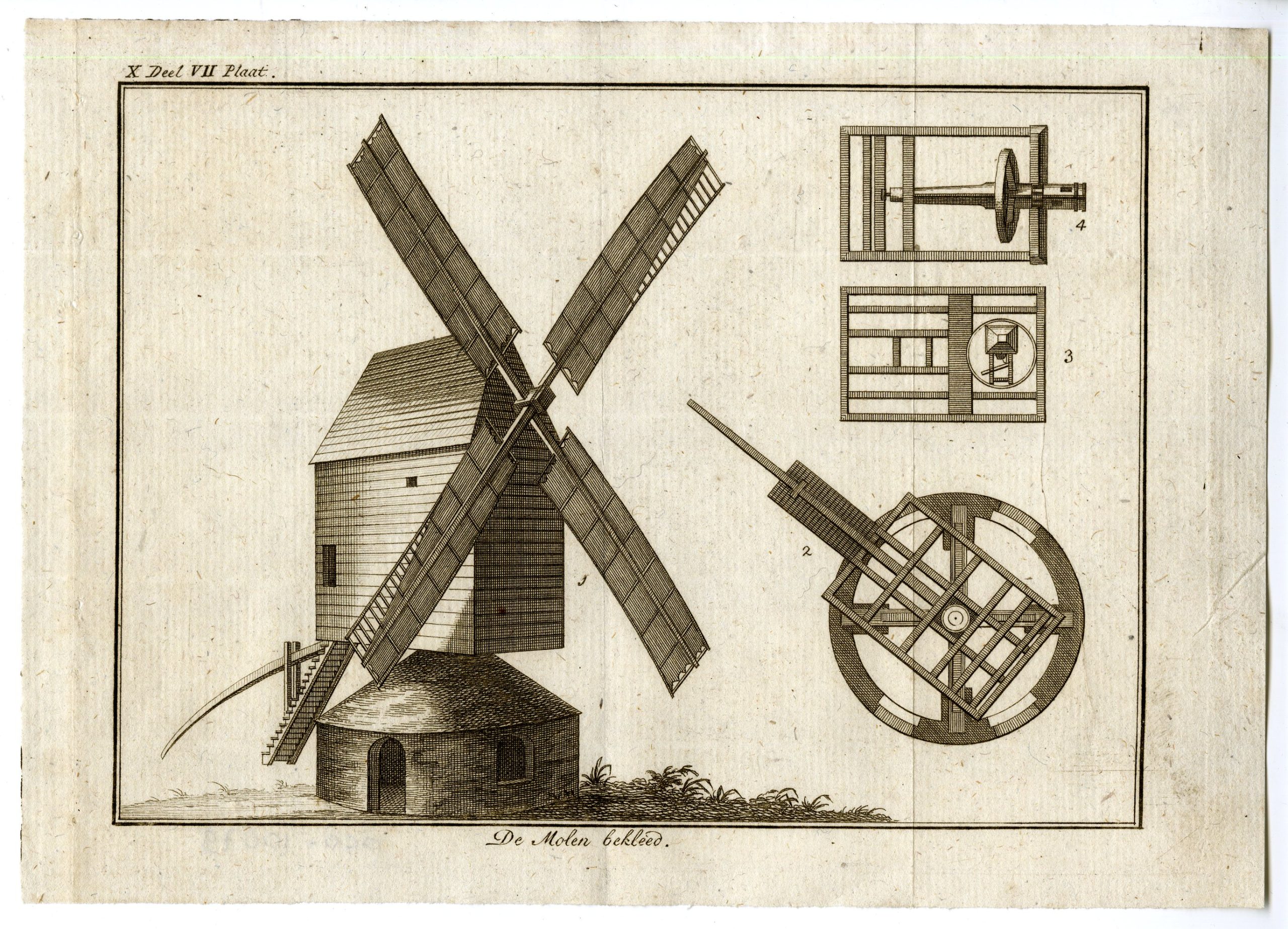 , 3-Antique Prints-WINDMILL STRUCTURE-SIDE AND FRONT-PL.X.VIII.-Pluche-1799, Pictura Antique Prints