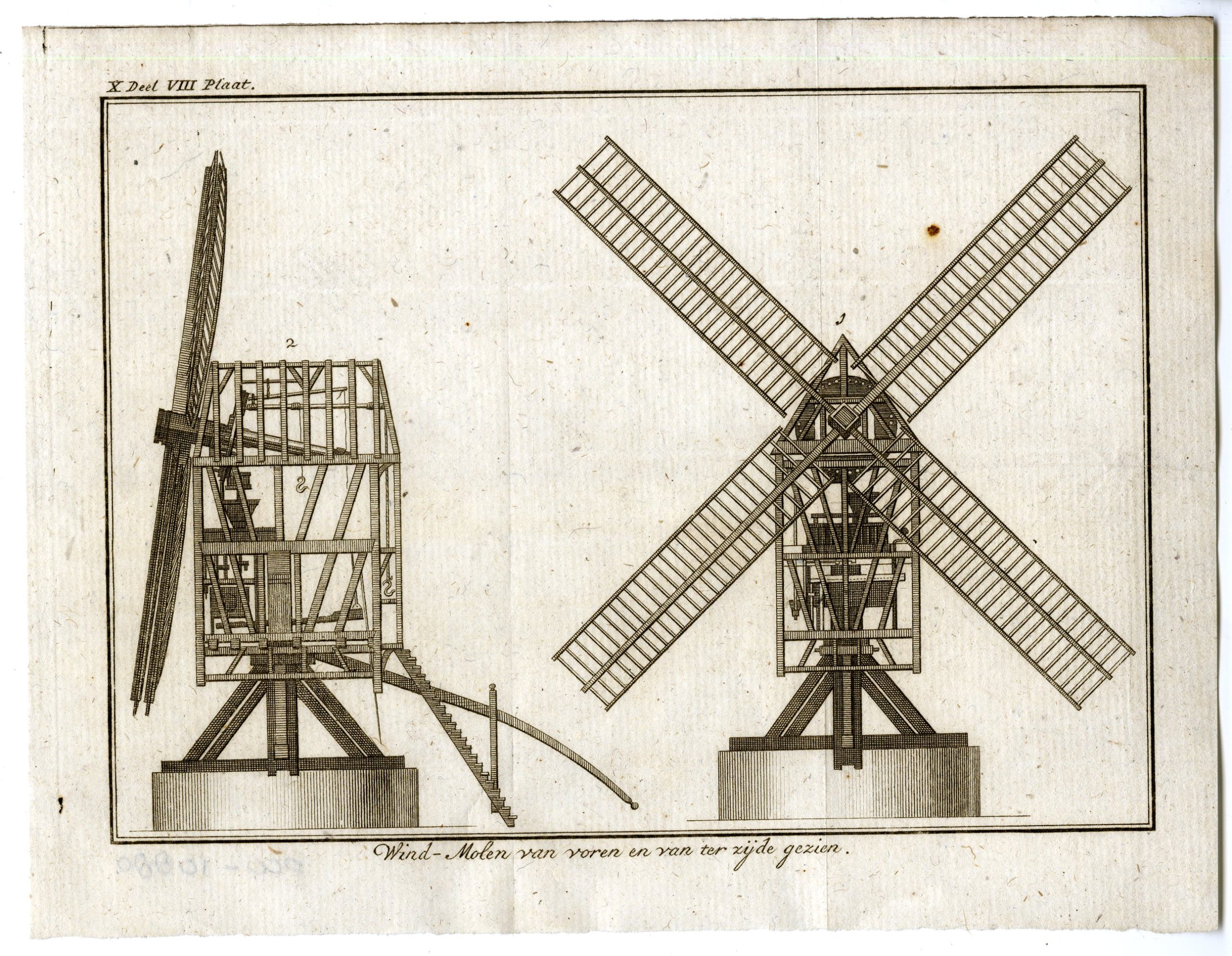 , 3-Antique Prints-WINDMILL STRUCTURE-SIDE AND FRONT-PL.X.VIII.-Pluche-1799, Pictura Antique Prints