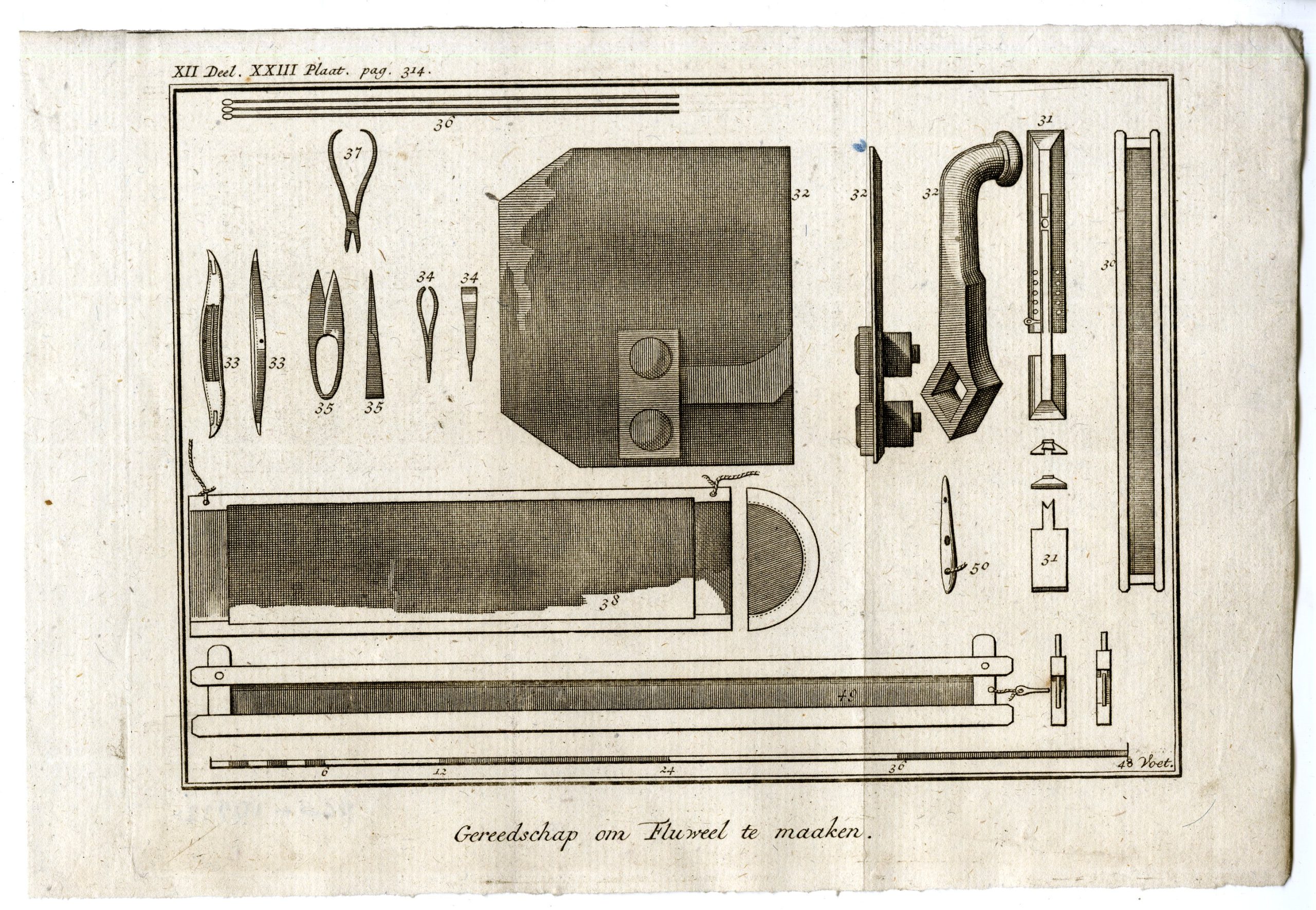 , 3-Antique Prints-VELVET LOOM-PL.XII.XXII-XXII-XXIV-Pluche-1799, Pictura Antique Prints