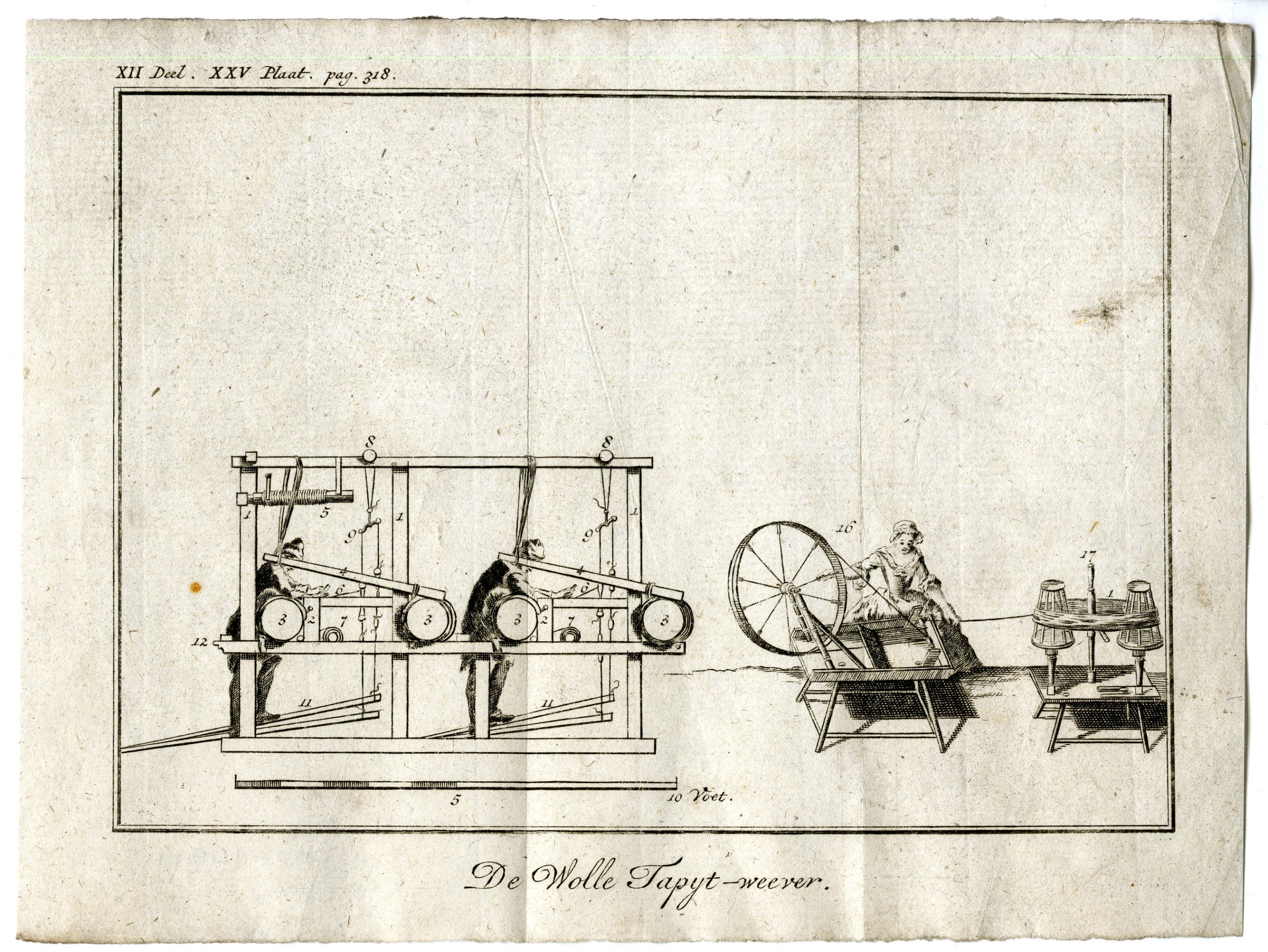 , 4-Antique Prints-WOOL TAPESTRY WEAVING MACHINE-PL.XII.XXVI.-Pluche-1799, Pictura Antique Prints