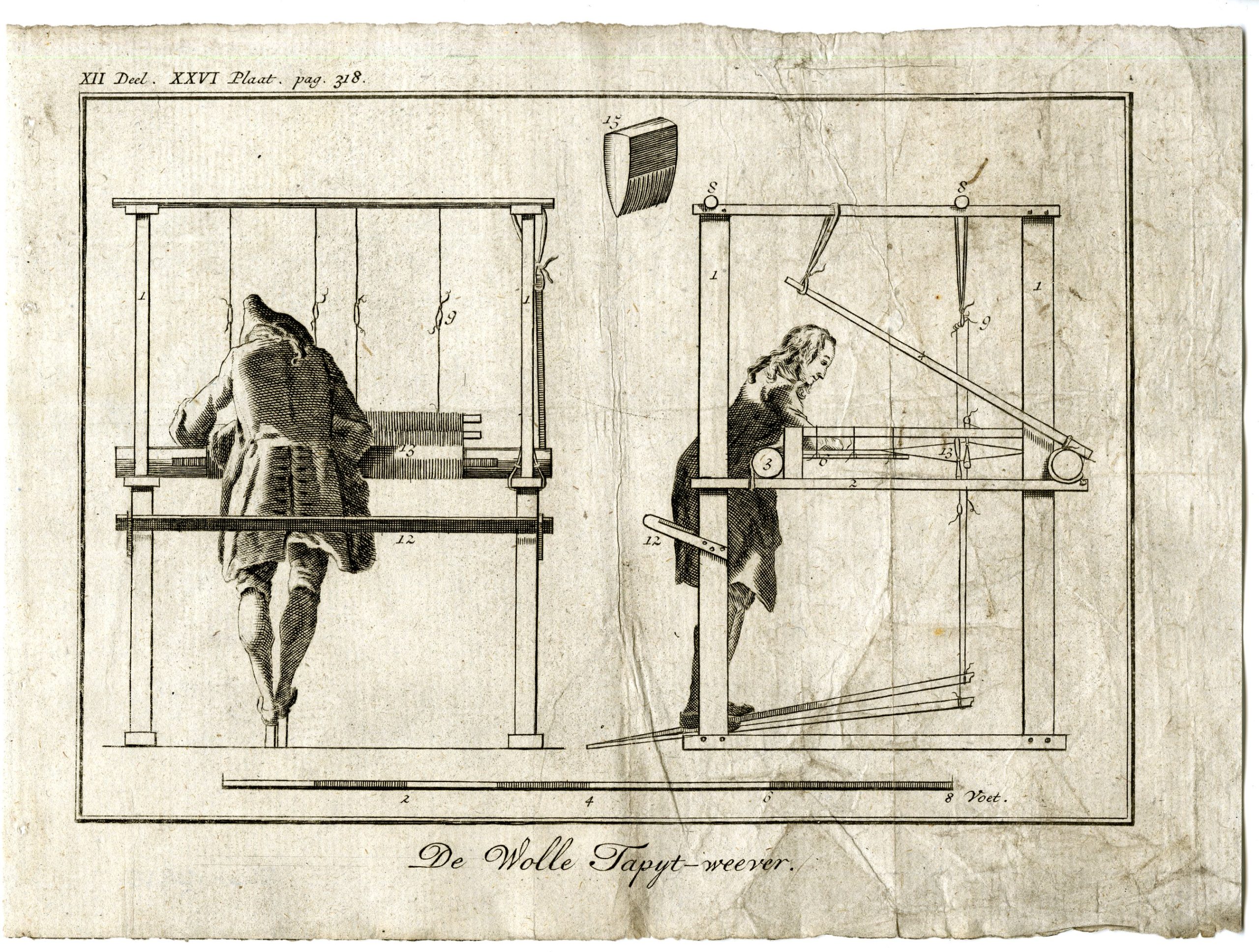 , 4-Antique Prints-WOOL TAPESTRY WEAVING MACHINE-PL.XII.XXVI.-Pluche-1799, Pictura Antique Prints