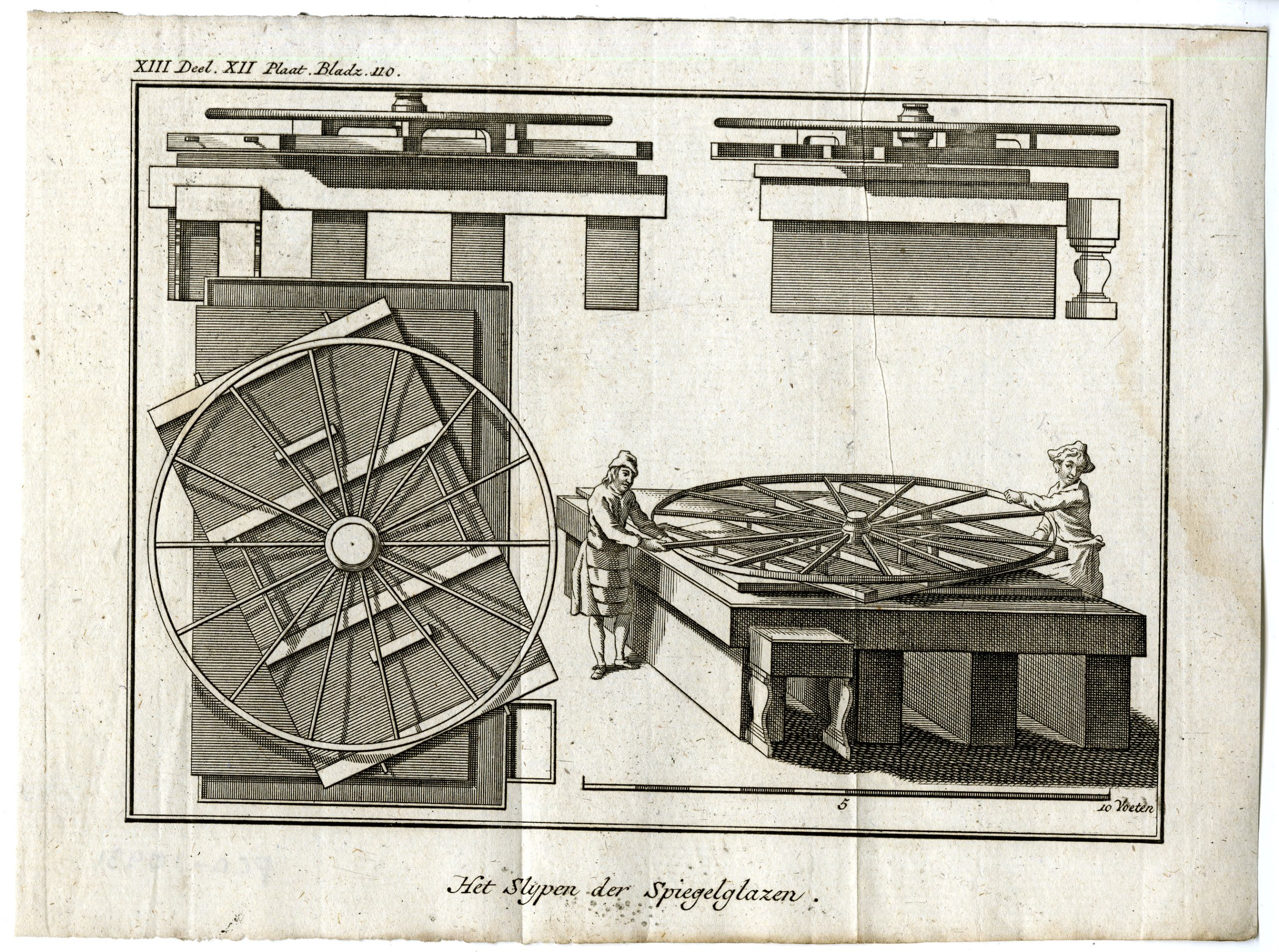, 3-Antique Prints-POLISHING MIRROR GLASS-PL.XI-XII-XIII.-Pluche-1799, Pictura Antique Prints