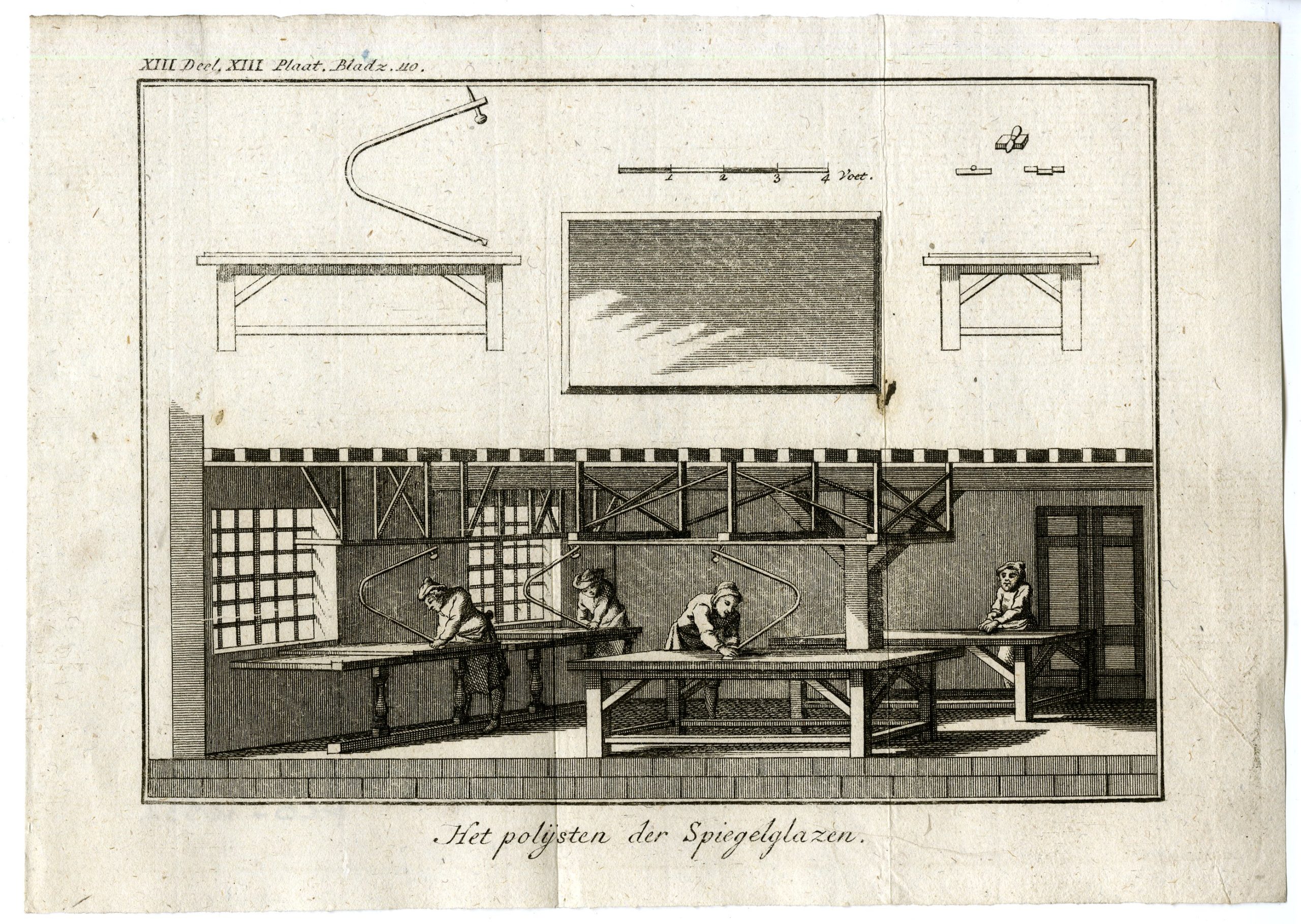 , 3-Antique Prints-POLISHING MIRROR GLASS-PL.XI-XII-XIII.-Pluche-1799, Pictura Antique Prints