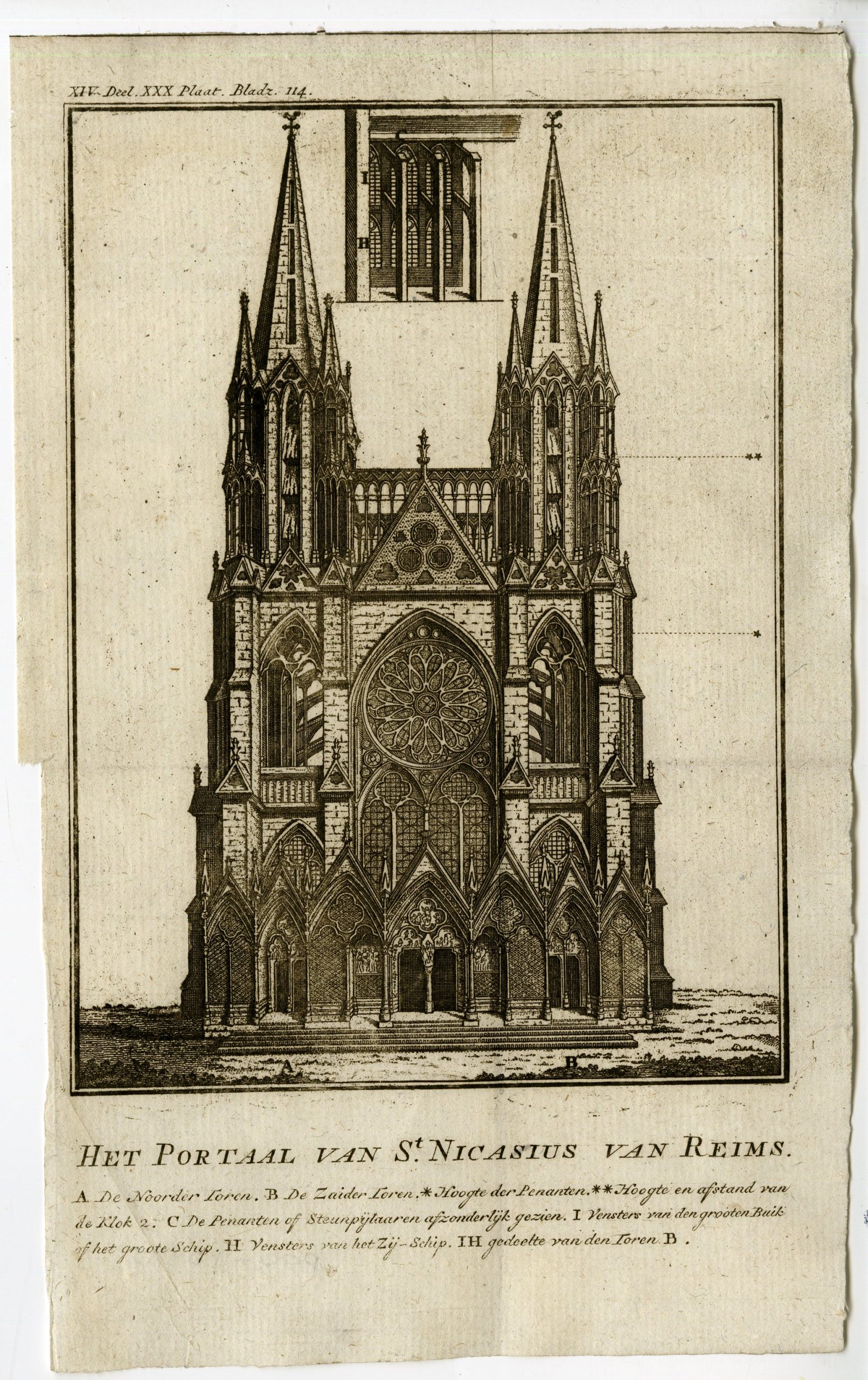 , Antique Print-PORTAL OF ST. NICASIUS-REIMS CATHEDRAL-PL.XIV.XXX.-Pluche-1799, Pictura Antique Prints