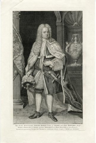 Antique Master Print-EDWARD HARLEY-SECOND EARL OF OXFORD-Vertue-Dahl-1745