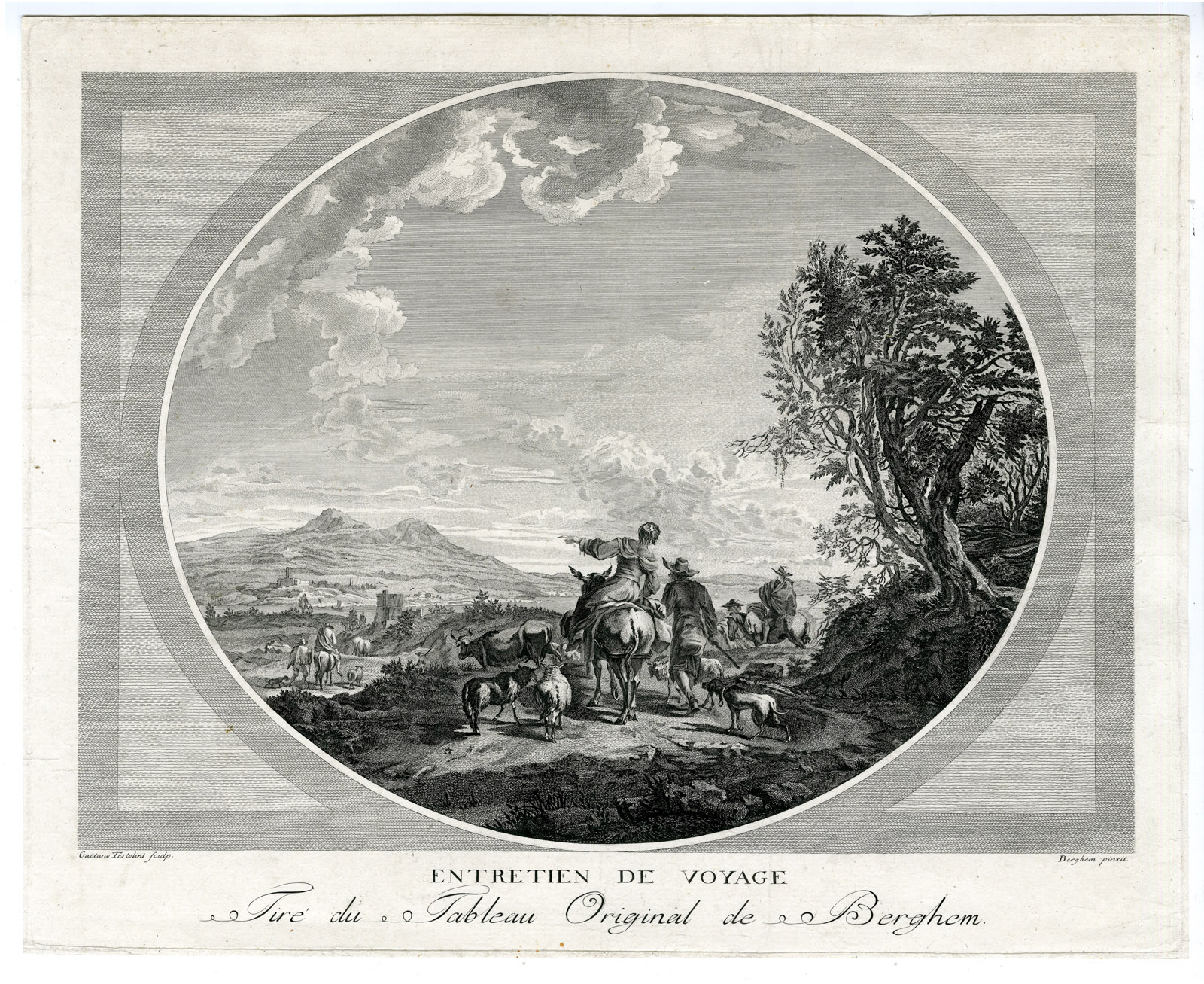 , Antique Master Print-ENTRETIEN-DE-VOYAGE-TRAVEL TALK-Testolini-Berchem-c.1770, Pictura Antique Prints