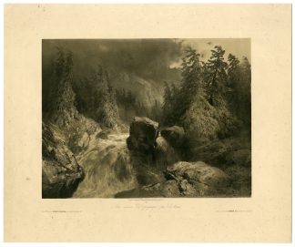 Antique Master Print-WATERFALLS-COLUMBIA-ROMANCE-USA-Lemercier-Cole-ca. 1850
