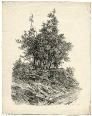 Antique Master Print-LANDSCAPE-THATCHED-COTTAGE-Koogh-1826-1828