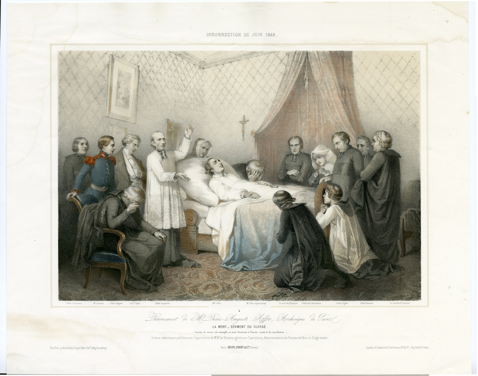, 4-Antique Prints-LIFE DENIS-AUGUSTE JAFFRE-BISHOP-DEATH-Charpentier-Calix-c.1852, Pictura Antique Prints
