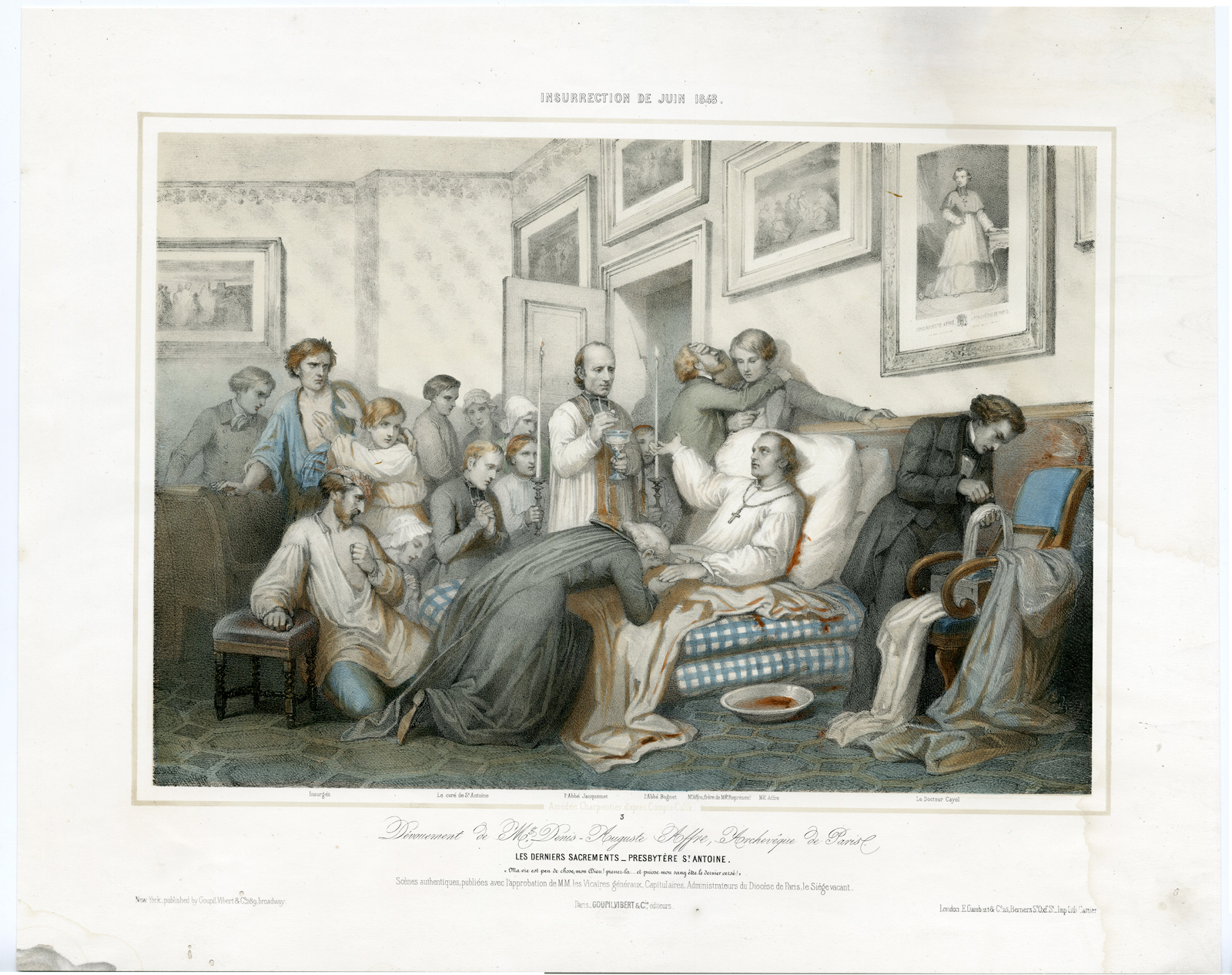 , 4-Antique Prints-LIFE DENIS-AUGUSTE JAFFRE-BISHOP-DEATH-Charpentier-Calix-c.1852, Pictura Antique Prints