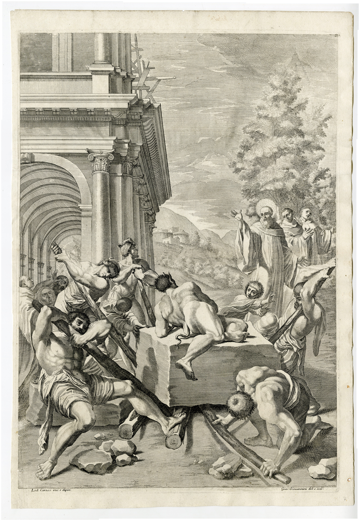 , 19-Antique Master Prints-SAINT BENEDICT-BENEDETTO-SERIE-Giovannini-Carracci-1715, Pictura Antique Prints