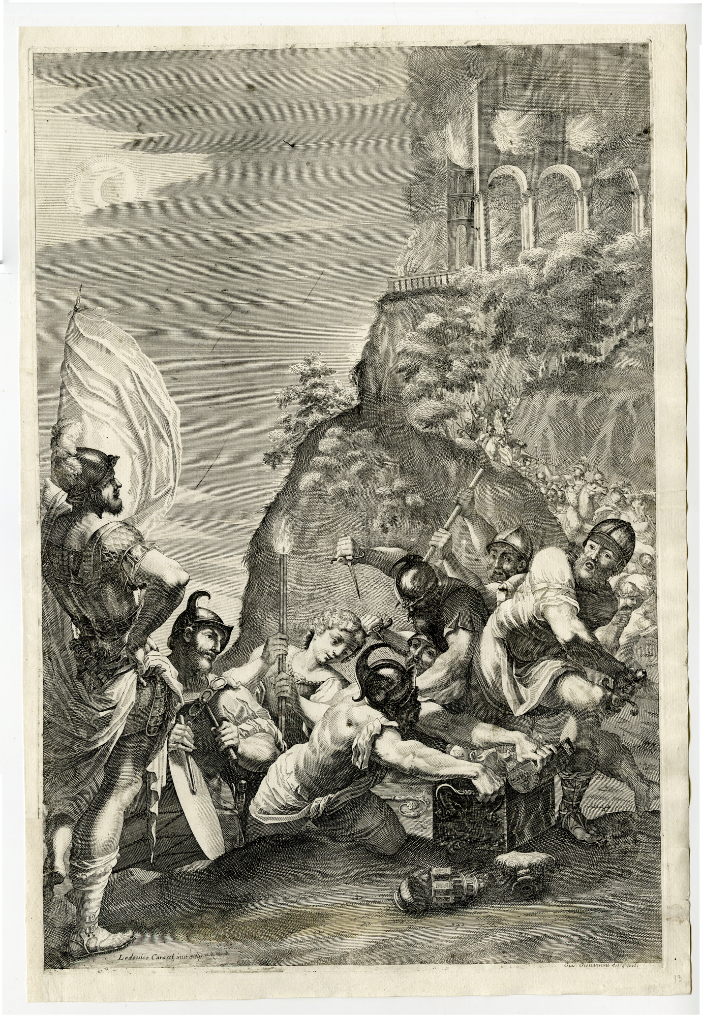 , 19-Antique Master Prints-SAINT BENEDICT-BENEDETTO-SERIE-Giovannini-Carracci-1715, Pictura Antique Prints