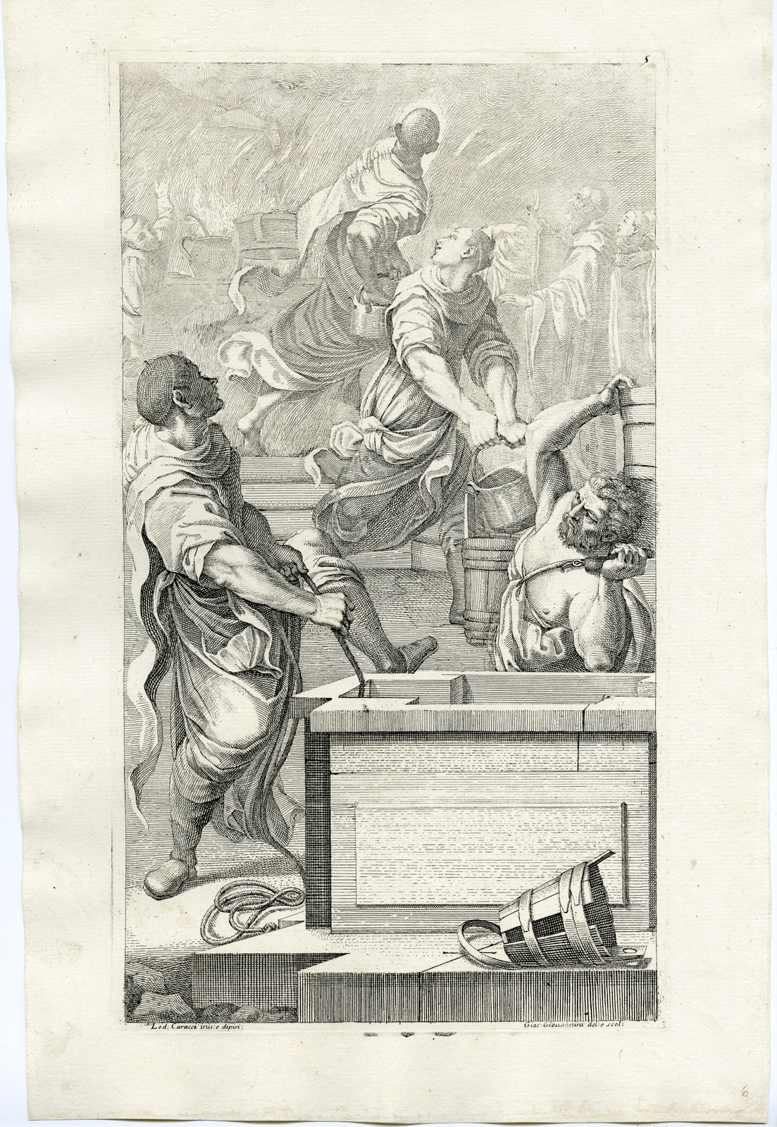 , 19-Antique Master Prints-SAINT BENEDICT-BENEDETTO-SERIE-Giovannini-Carracci-1715, Pictura Antique Prints
