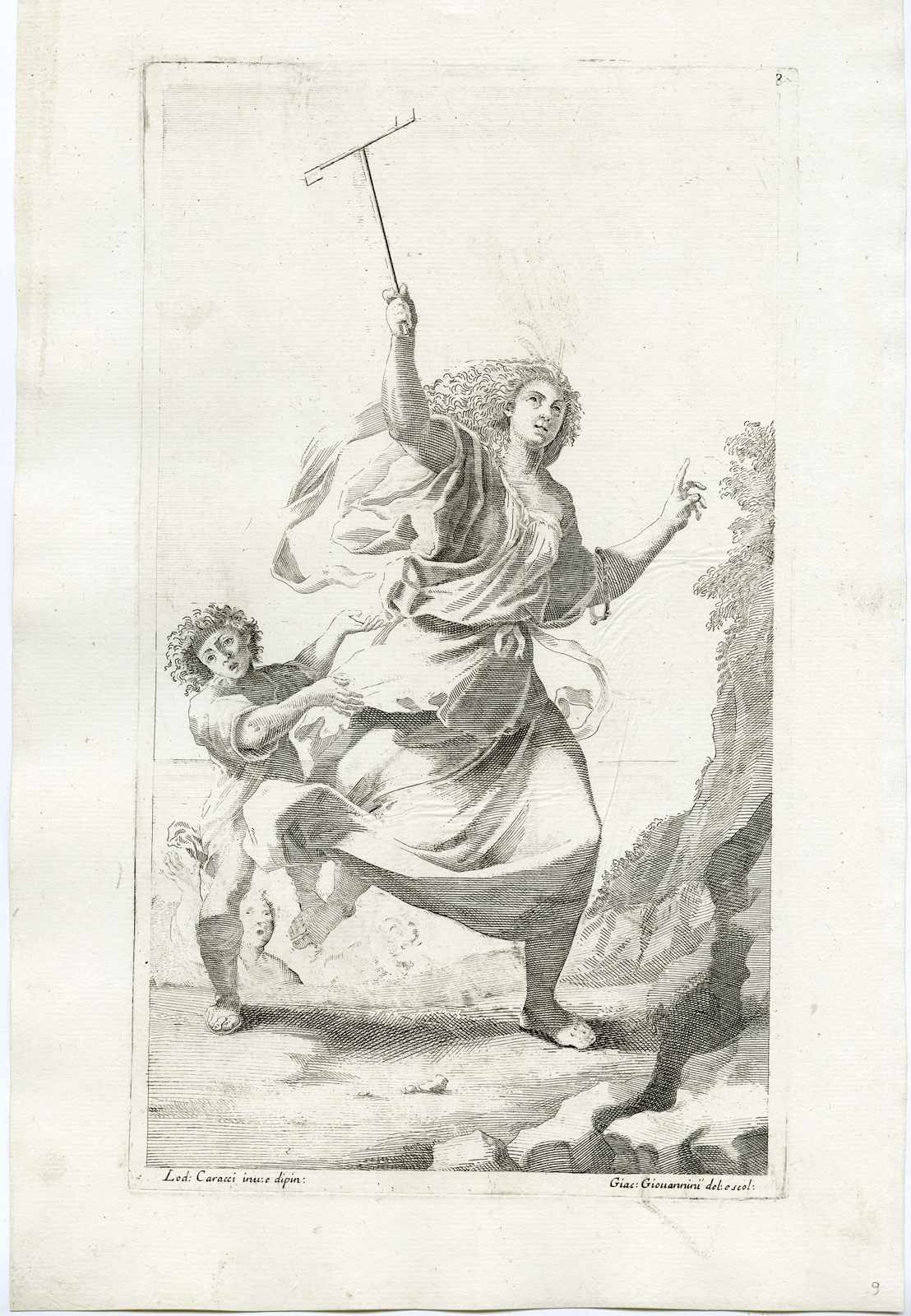 , 19-Antique Master Prints-SAINT BENEDICT-BENEDETTO-SERIE-Giovannini-Carracci-1715, Pictura Antique Prints