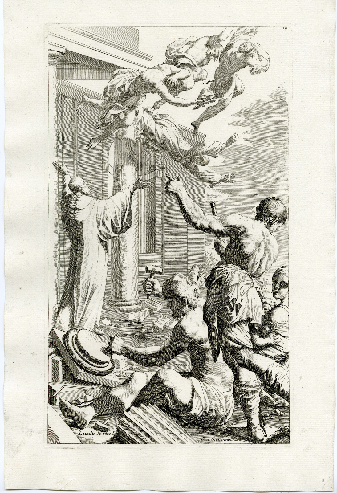 , 19-Antique Master Prints-SAINT BENEDICT-BENEDETTO-SERIE-Giovannini-Carracci-1715, Pictura Antique Prints