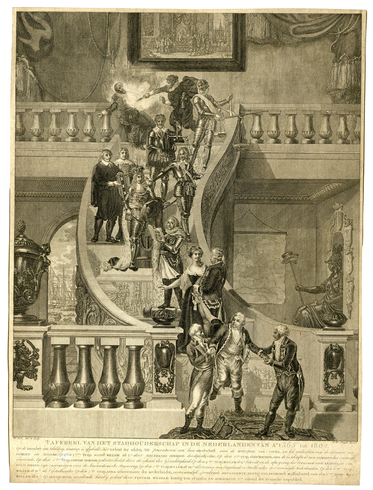 , Antique Master Print-PORTRAITS-STAIRCASE-STADTHOLDERSHIP-NETHERLANDS-Kok-1802, Pictura Antique Prints