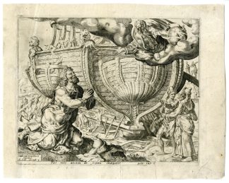 Antique Master Print-NOAH-GOD-ARK-COMMANDMENT-Cort-Heemskerck-c.1558-1560