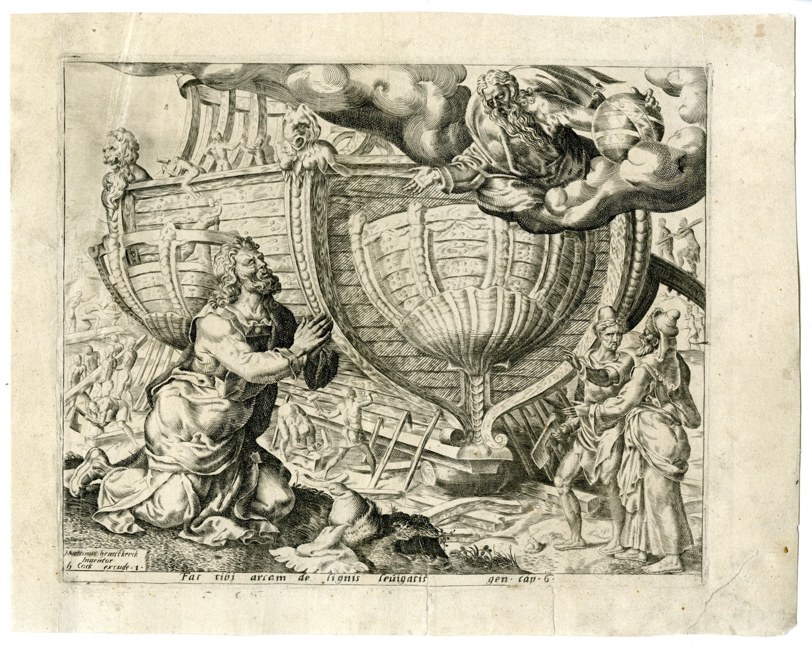 , Antique Master Print-NOAH-GOD-ARK-COMMANDMENT-Cort-Heemskerck-c.1558-1560, Pictura Antique Prints
