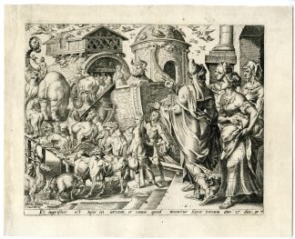 Antique Master Print-NOAH-BOARDING-ARK-ANIMALS-Cort-Heemskerck-c.1559-1560