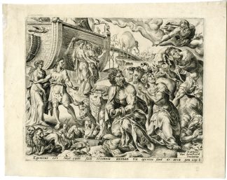 Antique Master Print-NOAH-GIVING-THANKS-AFTER-FLOOD-Cort-Heemskerck-c.1559-1560