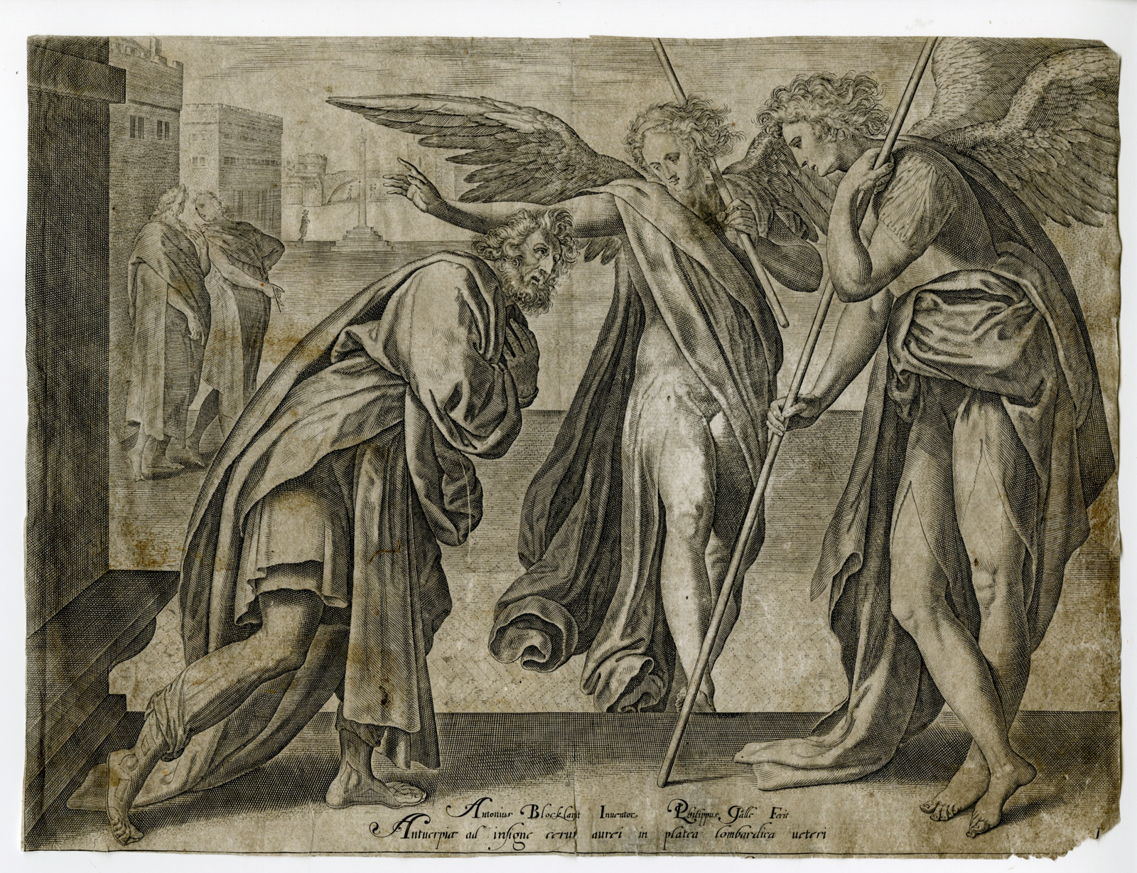 , Antique Master Print-LOT-AND-TWO-ANGELS-GALLE-Galle-Blocklandt-c.1557-1570, Pictura Antique Prints