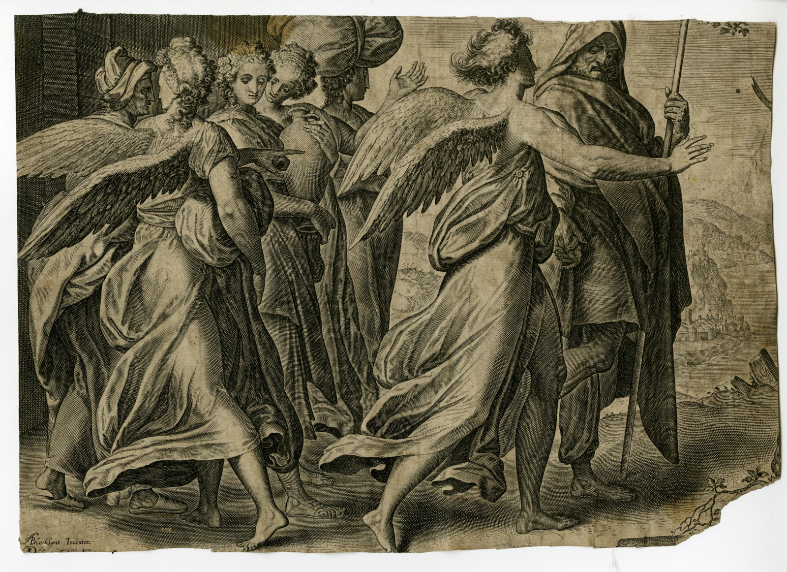 , Antique Master Print-LOT-ANGELS-LEADING-FAMILY-FROM-SODOM-Galle-Blocklandt-c.1557-1570, Pictura Antique Prints
