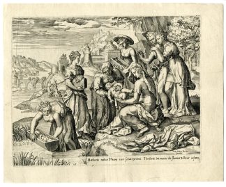 4-Antique Master Prints-FINDING-OF-MOSES-NILE-PHARAO-Furnius-c.1585