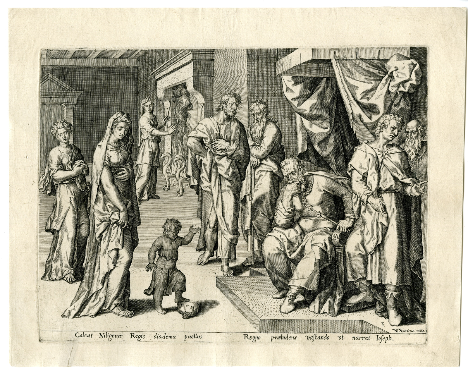 , 4-Antique Master Prints-FINDING-OF-MOSES-NILE-PHARAO-Furnius-c.1585, Pictura Antique Prints