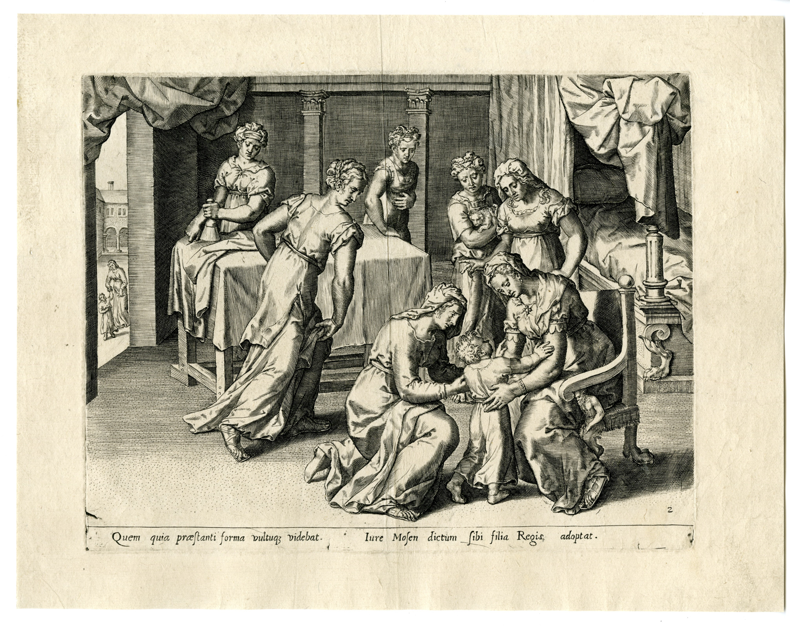 , 4-Antique Master Prints-FINDING-OF-MOSES-NILE-PHARAO-Furnius-c.1585, Pictura Antique Prints