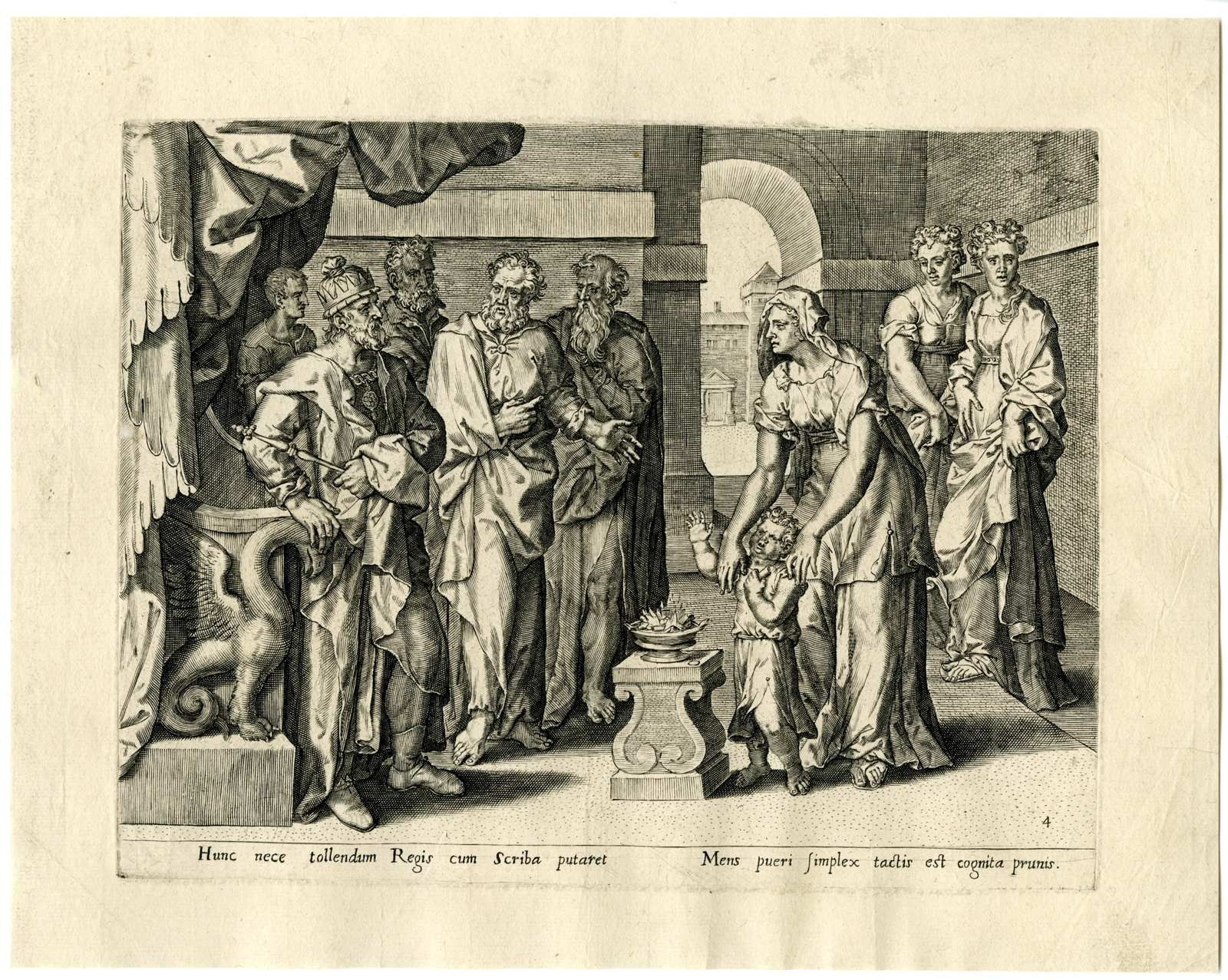 , 4-Antique Master Prints-FINDING-OF-MOSES-NILE-PHARAO-Furnius-c.1585, Pictura Antique Prints